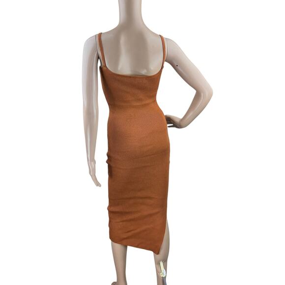 New Air Space Women Brown Rib Knit Spaghetti Strap V-Neck Bodycon Midi Dress M - Picture 4 of 6